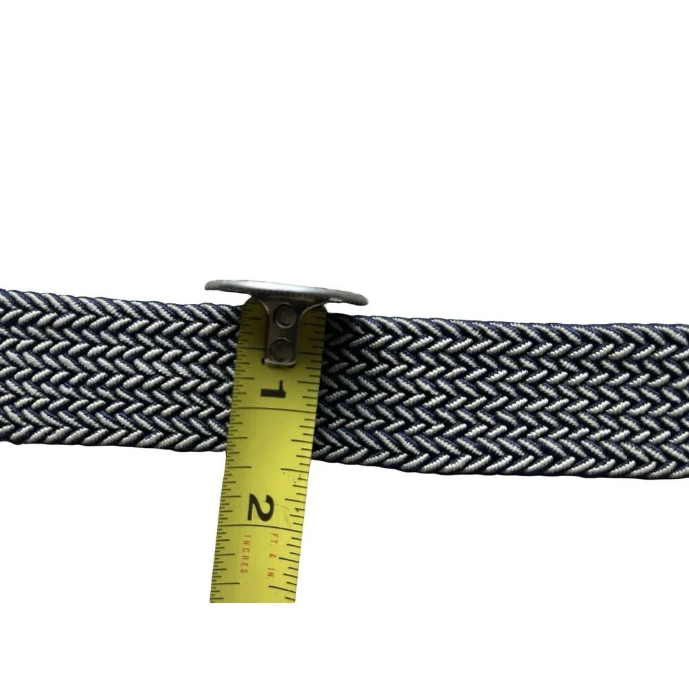 Tommy Hilfiger Woven Stretch Belt Blue Gray Brown Leather Size L/XL Made in DR